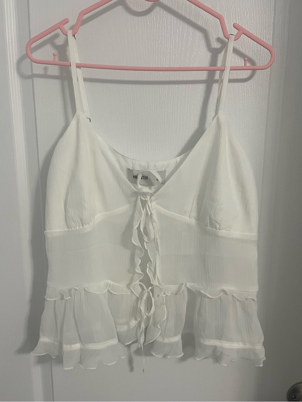 Hollister White Ruffle Tie-Front Cami
